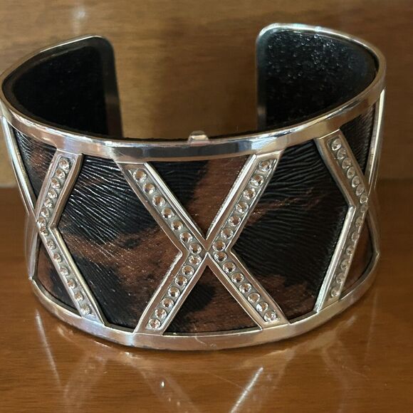 Brighton Christo Ganges Wide Cuff Bracelet W Animal Print Insert - Picture 4 of 5